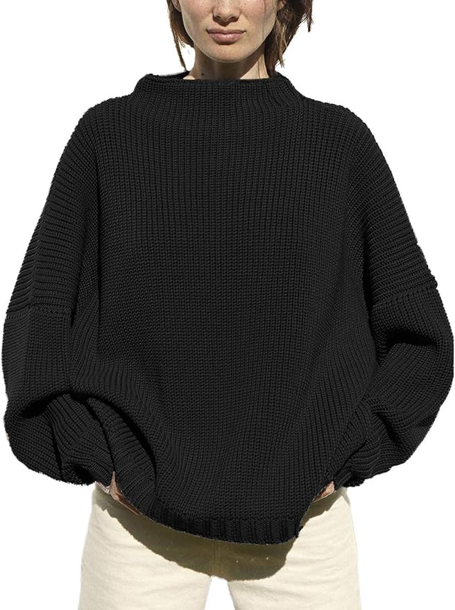 FACDIBY Womens Oversized Sweaters Batwing Sleeve Crew Neck Ribbed Chunky Knit Pullover Sweater | Amazon (US)