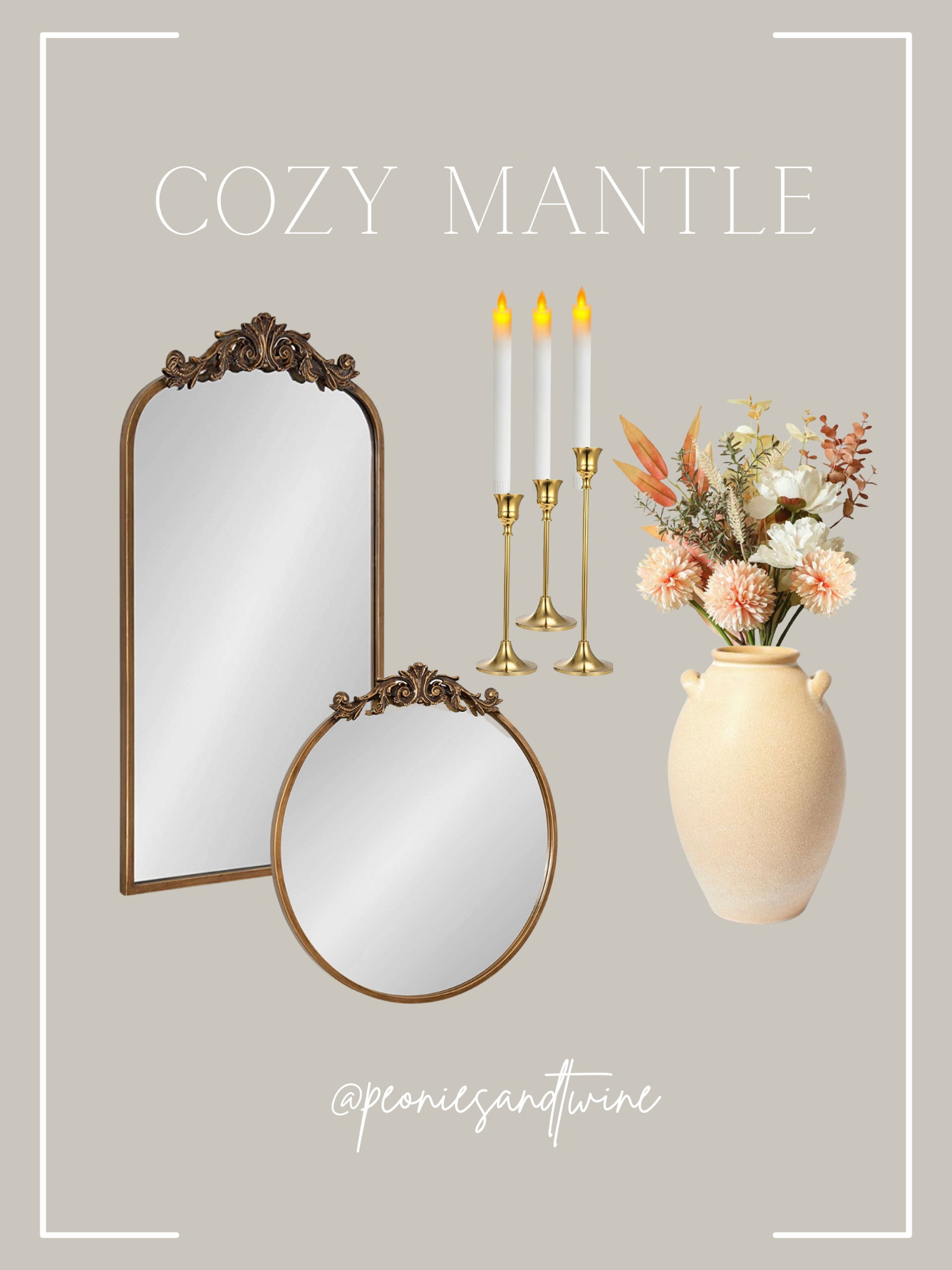 Cozy mantel decor 
Battery candles Amazon finds vintage style neutral decor 

#LTKhome