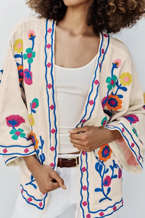 FLORAL EMBROIDERED KIMONO | Zara UK