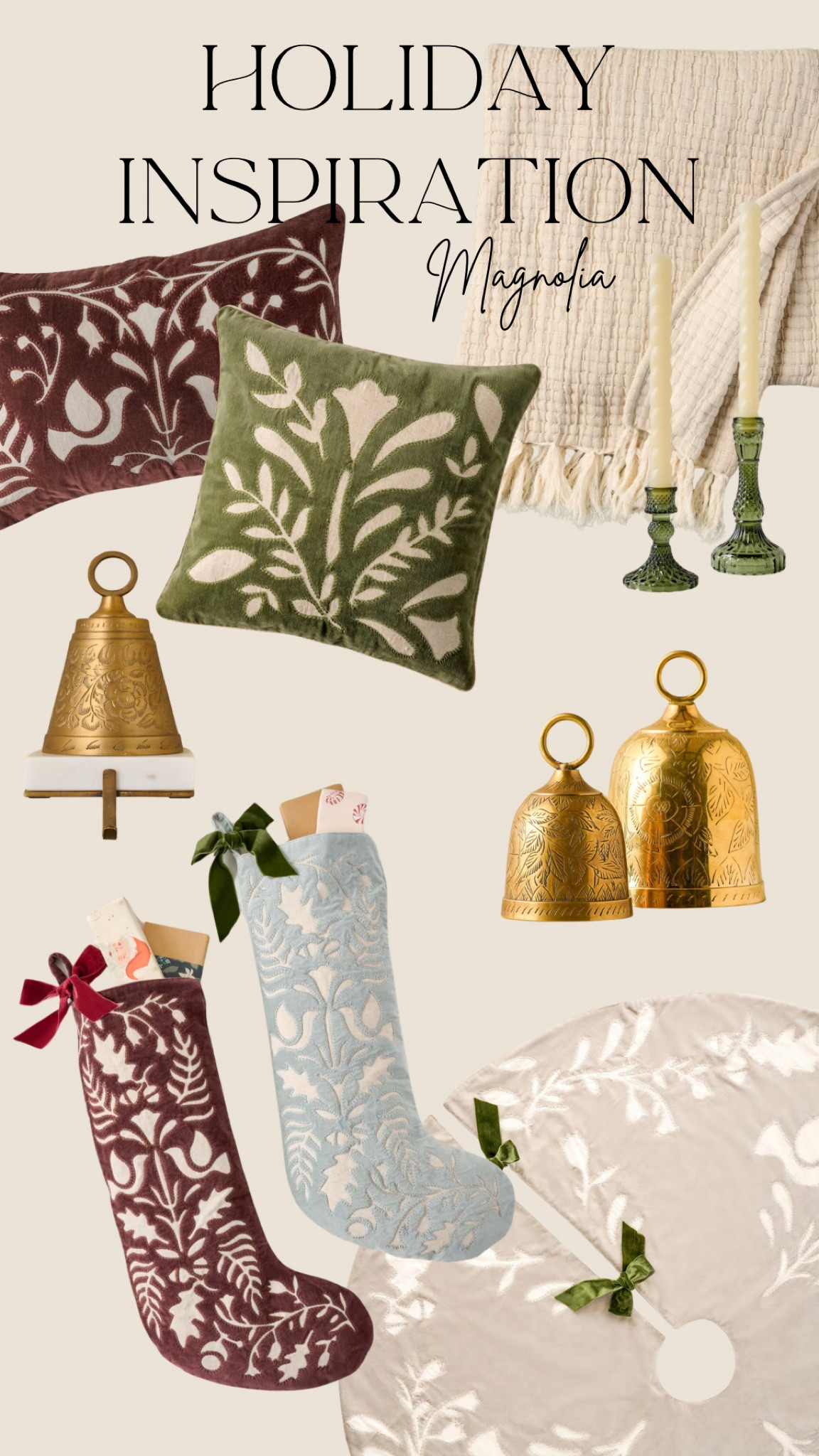 Holiday inspiration from Magnolia. Beautifully detailed stockings and pillows. Candle sticks, decor, and more.

#LTKHoliday #LTKSeasonal #LTKHome