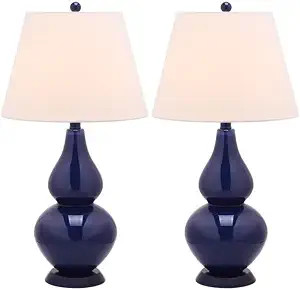 SAFAVIEH Lighting Collection – Cybil Set of 2 Navy Double Gourd Glass Table Lamps, Modern Conte... | Amazon (US)