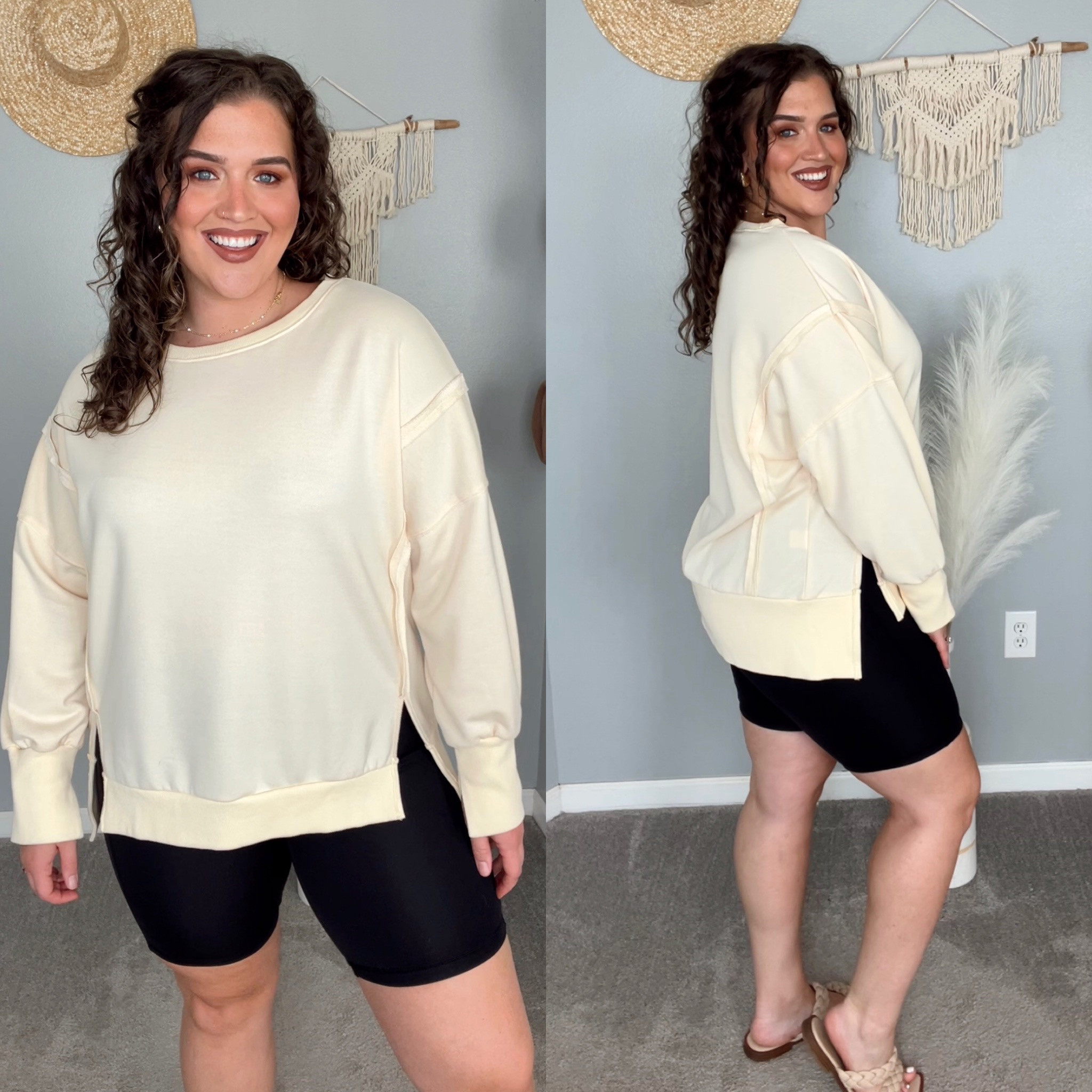 Midsize casual summer pullover + biker shorts ☀️🍂✨
Sweatshirt: XL 
Shorts: XL 
#midsizeoutfits #ootd #casualoutfits #everydaystyle #loungewear #bikershorts #pullover #styleinspo #sweatshirt #athleisure #sandals 

#LTKstyletip #LTKcurves #LTKFitness