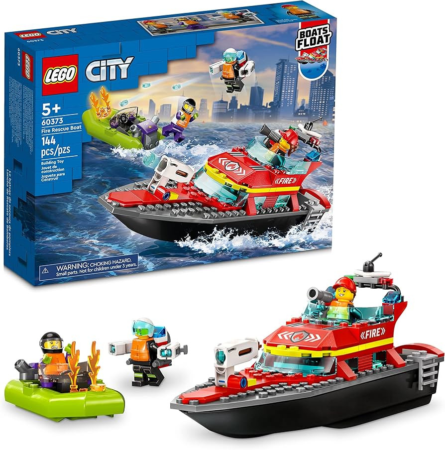 LEGO City Fire Rescue Boat 60373, Toy Floats on Water, with Jetpack, Dinghy and 3 Minifigures, Ev... | Amazon (US)