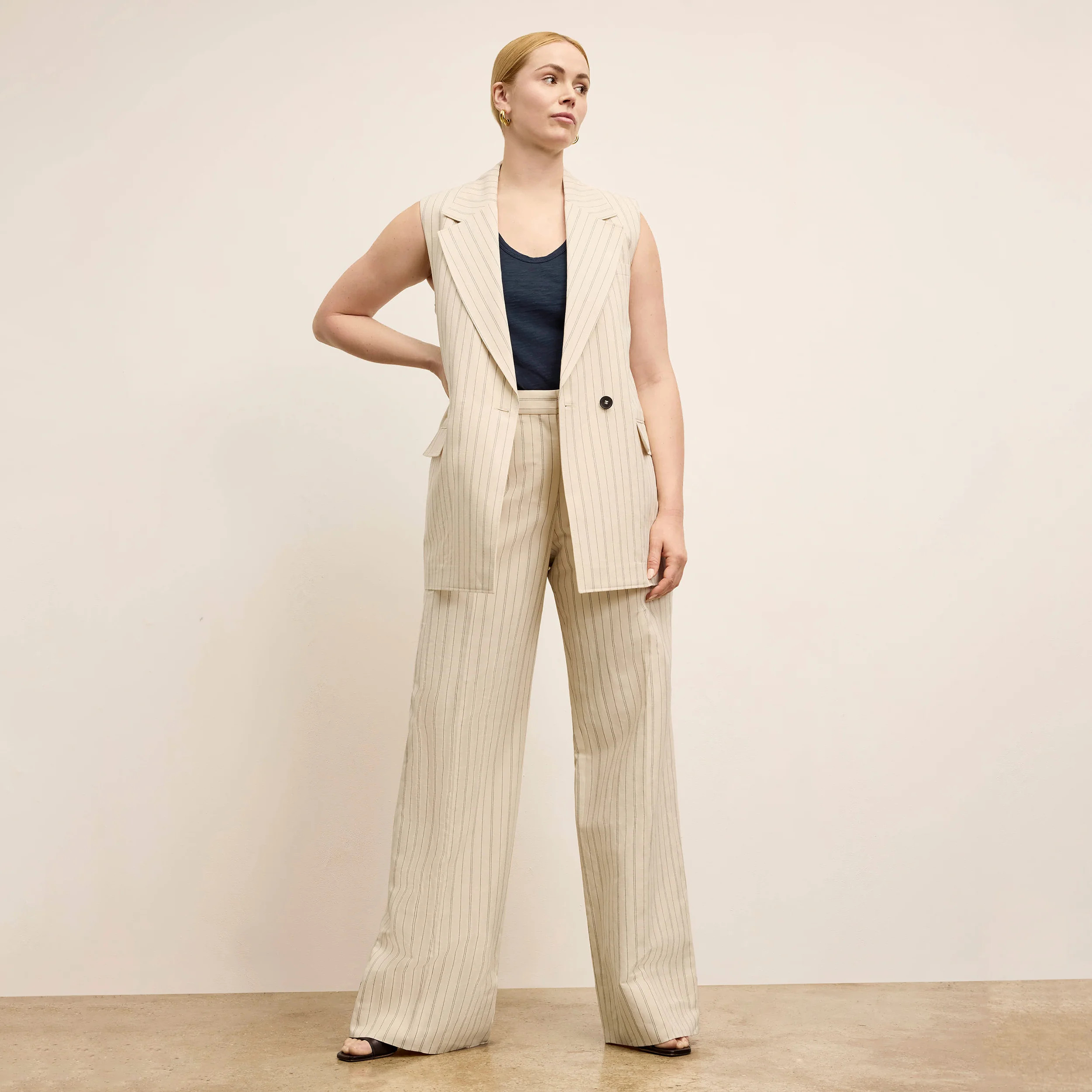 Kasa Double-Breasted Vest - Linen Stripe :: Ecru/Navy | MM LaFleur