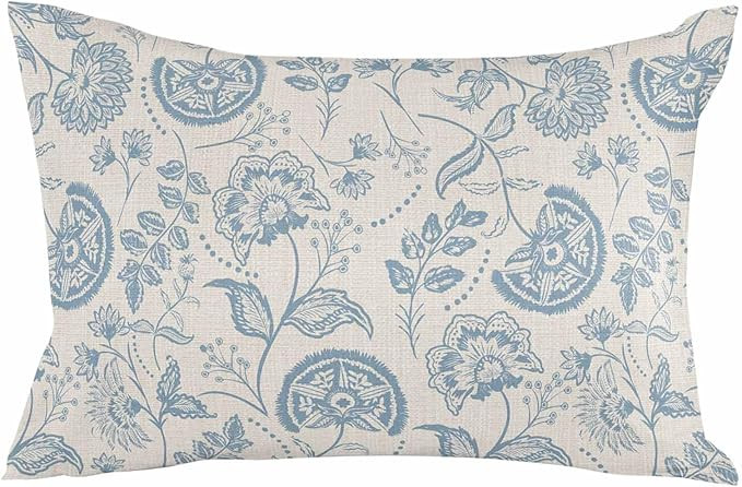 Lumbar Support Throw Pillow Covers, Blue Vine Rose Flower Art Abstract Washable Waist Pillowcase,... | Amazon (US)