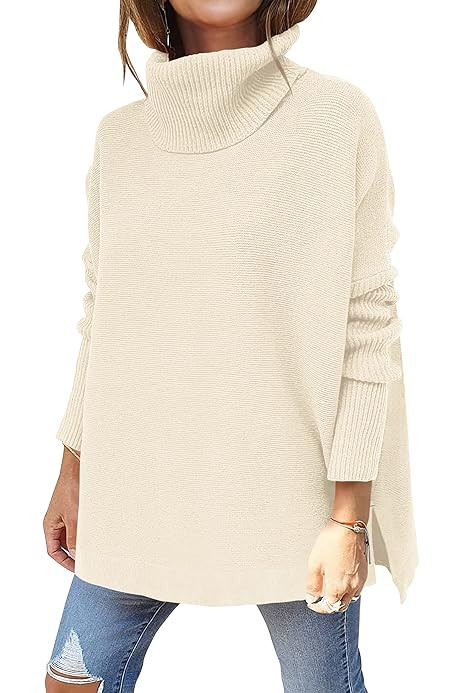 Women's Long Sleeve Mock Neck Sweater Dress Loose Fitting Knit Pullover Tops Slouchy Tunic Dress | Amazon (CA)