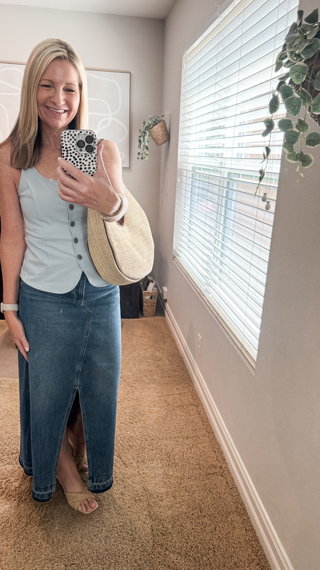 Friday Finds! This Old Navy button down vest comes in this pretty baby blue color plus a butter yellow and classic black option. The material is stretchy and so comfortable. This makes a great top for the office or just everyday casual. 

My denim maxi skirt is Gap and my purse is Old Navy. My wedge sandals are Target.

#LTKootd #LTKSeasonal #LTKOver40