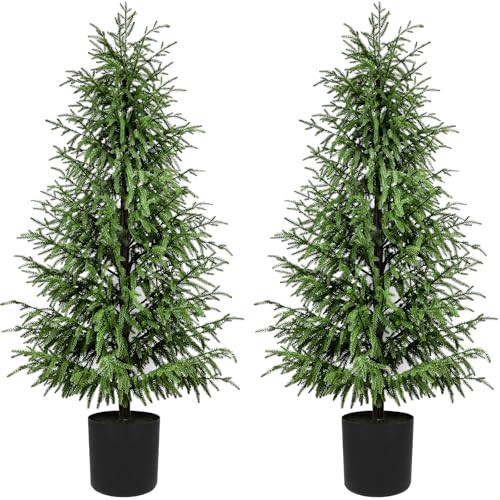 ENVEN Norfolk Pine Christmas Tree Real Touch Faux Holiday Tree with Pot, Realistic Indoor Outdoor Decoration for Entryway, Living Room, Office, Apartment (5FT- 2Pack) | Amazon (US)