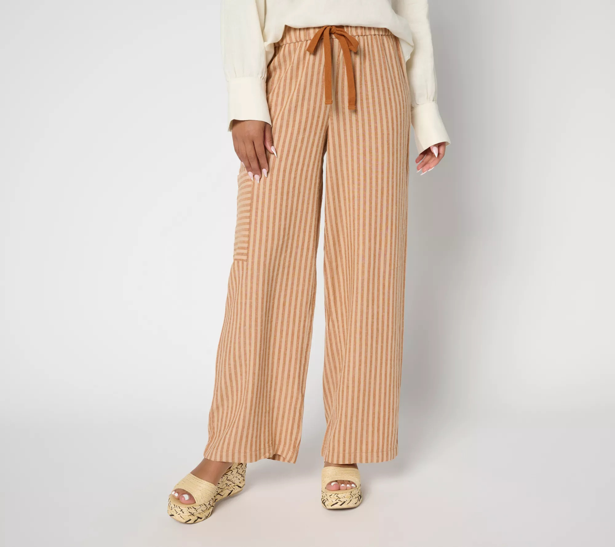 Peace Love World Boheme Petite Linen Blend Full Length Tie Pant | QVC