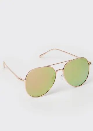 lime mirrored metal frame aviator sunglasses | rue21