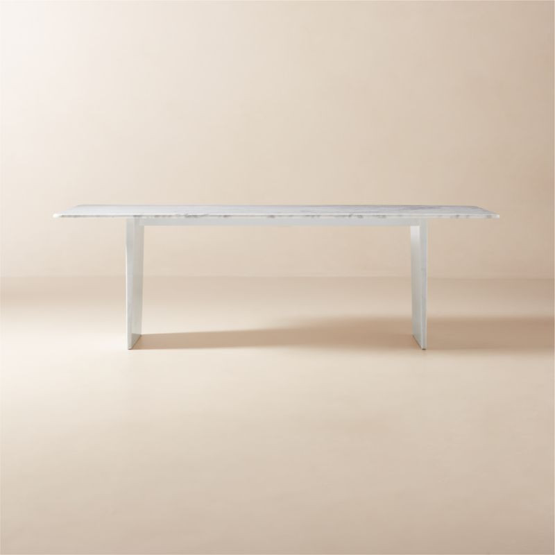 Kishi 95" Rectangular White Marble Dining Table + Reviews | CB2 | CB2