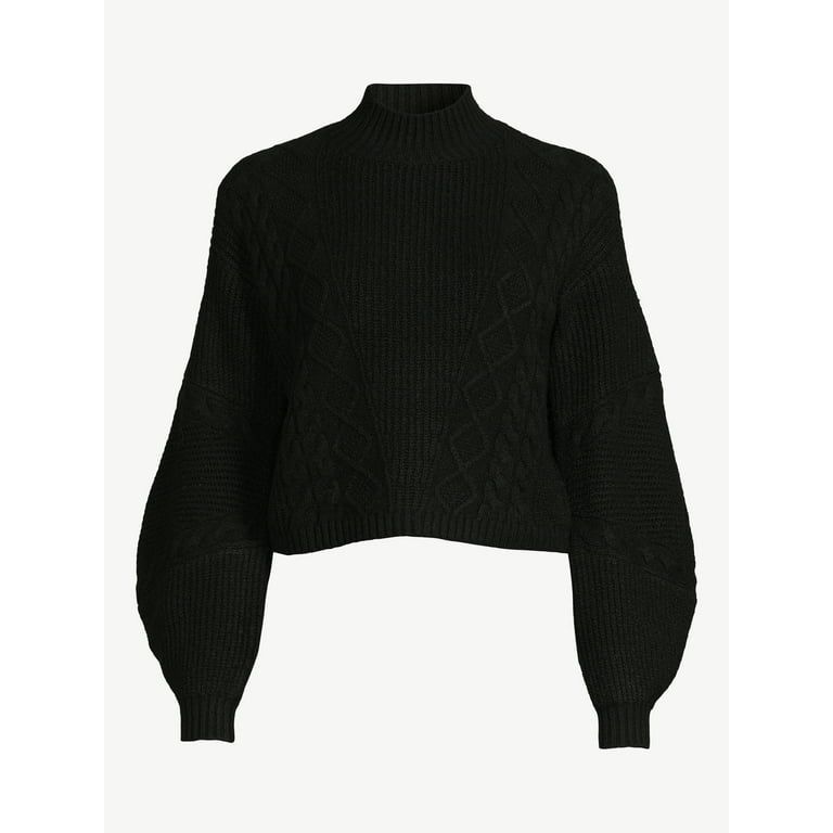 Scoop Women's Crop Cable Pullover Sweater with Long Sculpted Sleeves, Sizes XS-XXL | Walmart (US)