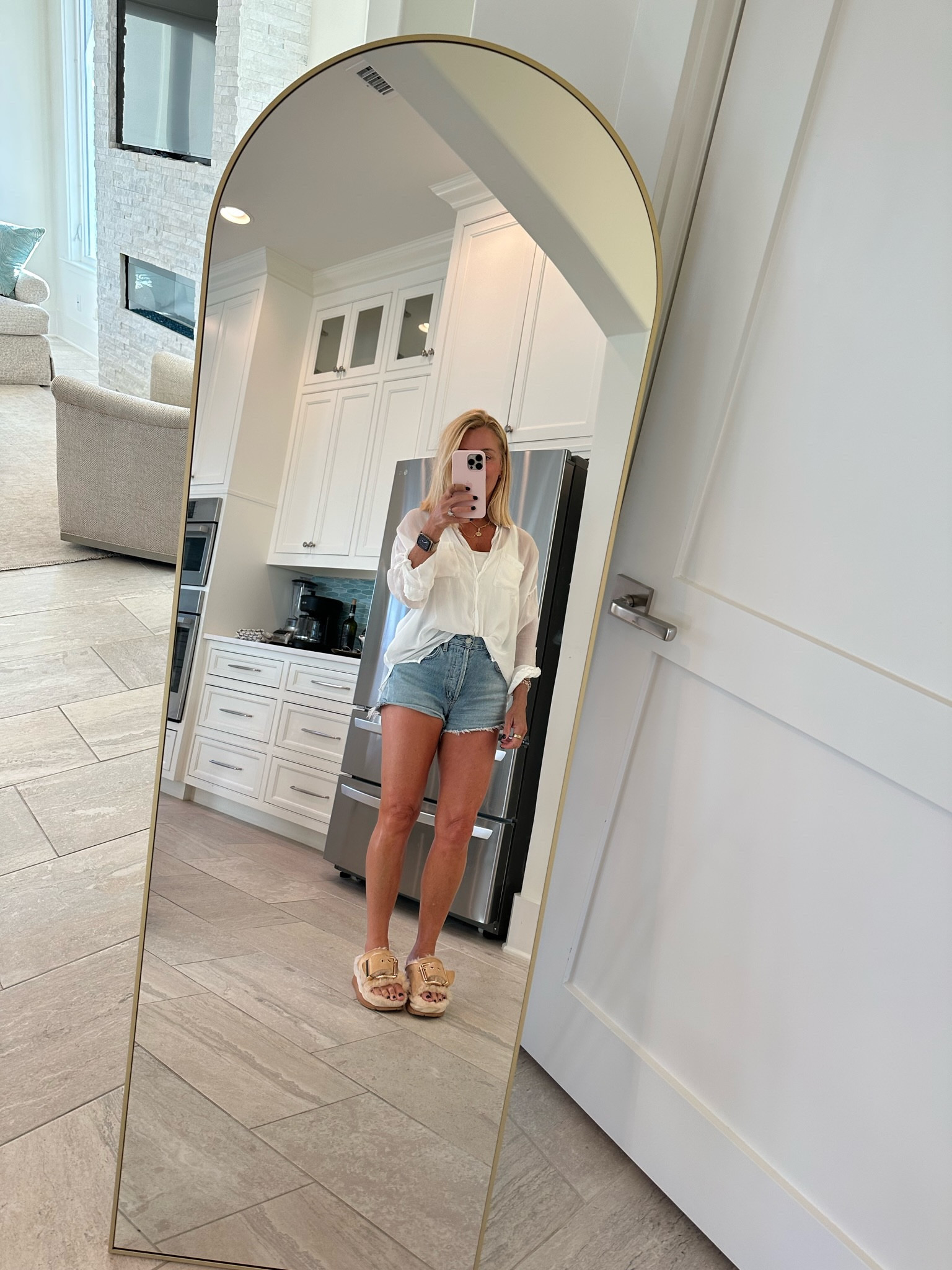 Recently found this mirror on Amazon and am obsessed!

Full length mirror, gold curved full length mirror, nice gold wardrobe mirror

#LTKhome #LTKsalealert