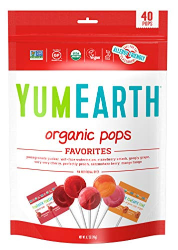 YumEarth Organic Lollipops, Assorted Flavors, 8.5 Ounce, 40 Lollipops - Allergy Friendly, Non GMO, Gluten Free, Vegan (Packaging May Vary) | Amazon (US)