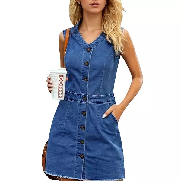 Denim Dresses for Women Sleeveless Stretchy Jean Casual Western Short Button Down Dress | Kohl's