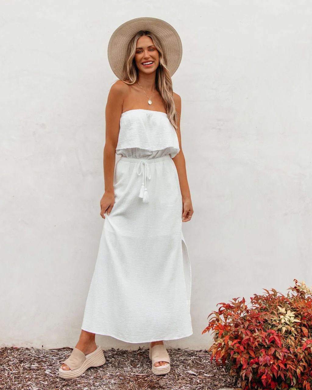 White Strapless Ruffled Maxi Dress | Magnolia Boutique