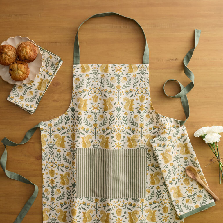 Sage Green and Marigold Scandi Squirrel Kitchen Linen Collection | World Market