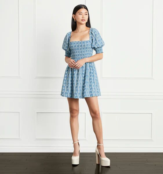 The Athena Nap Dress - Trailing Vine Blue Crepe | Hill House Home