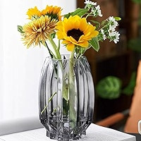 Flower Vase,7.8 inch,GIDARY Thickened Clear Ribbed Glass Vase for Bookshelf,Dinner Table,Indoor O... | Amazon (US)