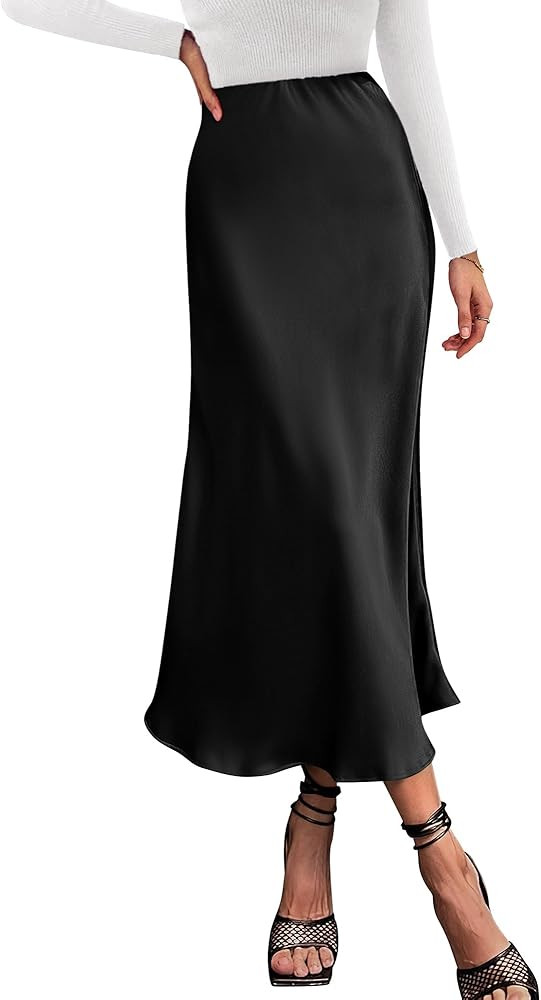 BTFBM 2024 Women Long Satin Summer Spring Skirt Silk Elegant High Waist Cocktail Party Wedding Fl... | Amazon (US)