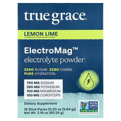 True Grace, ElectroMag™, Electrolyte Powder, Lemon Lime, 16 Stick Packs, 0.20 oz (5.64 g) Each | iHerb