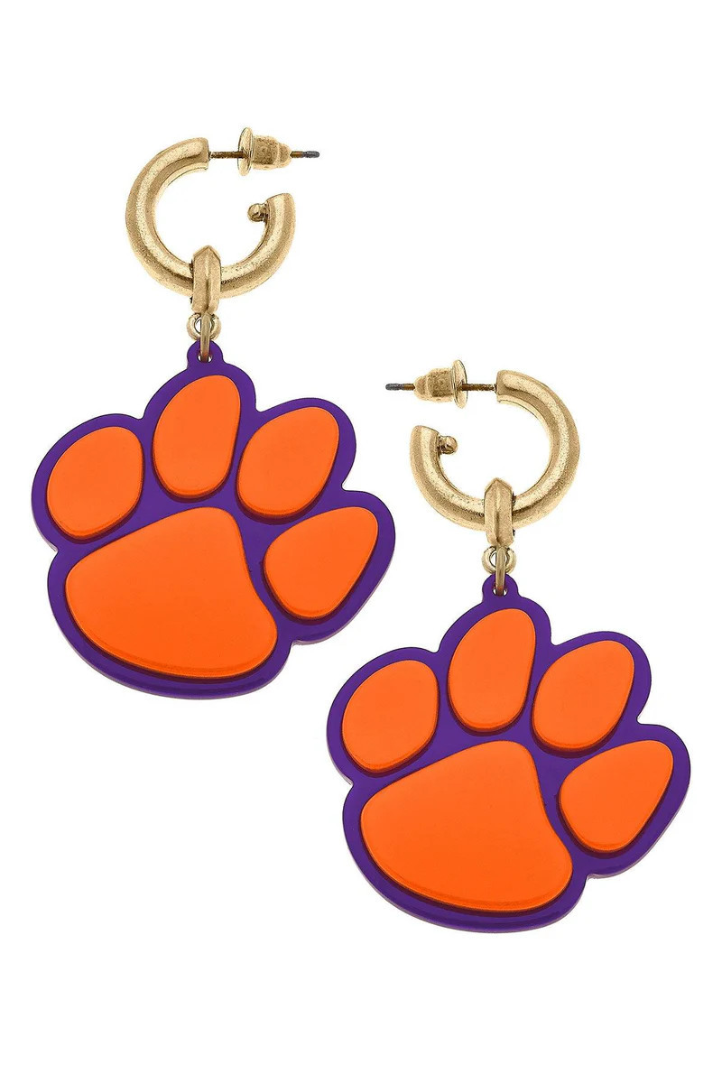 Clemson Tigers Resin Logo Drop Hoop Earrings | CANVAS