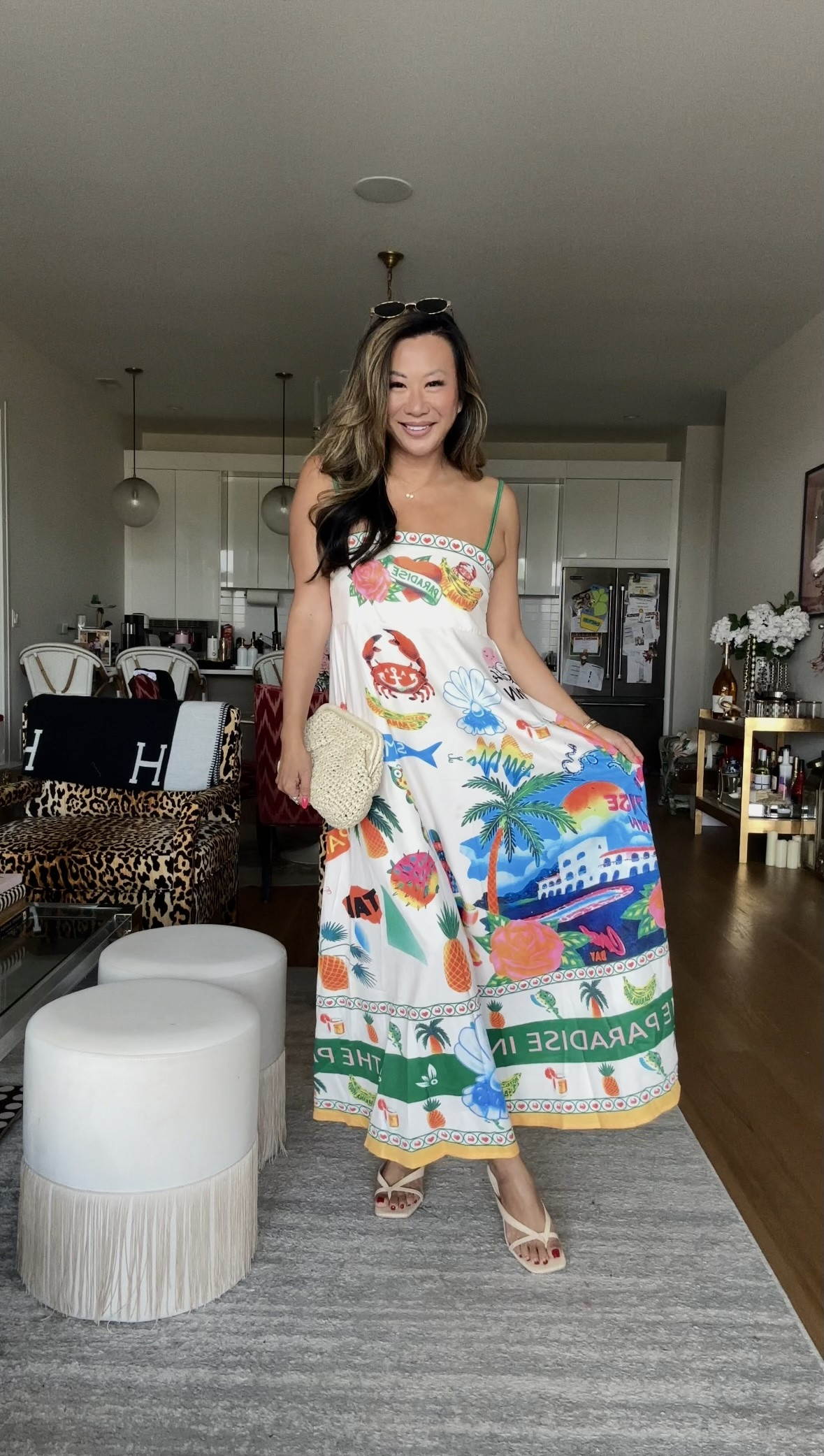 Women Boho Maxi Cami Dress Sleeveless Spaghetti Strap Dresses Graffiti Long Flowy Dresses Cute Su... | Amazon (US)