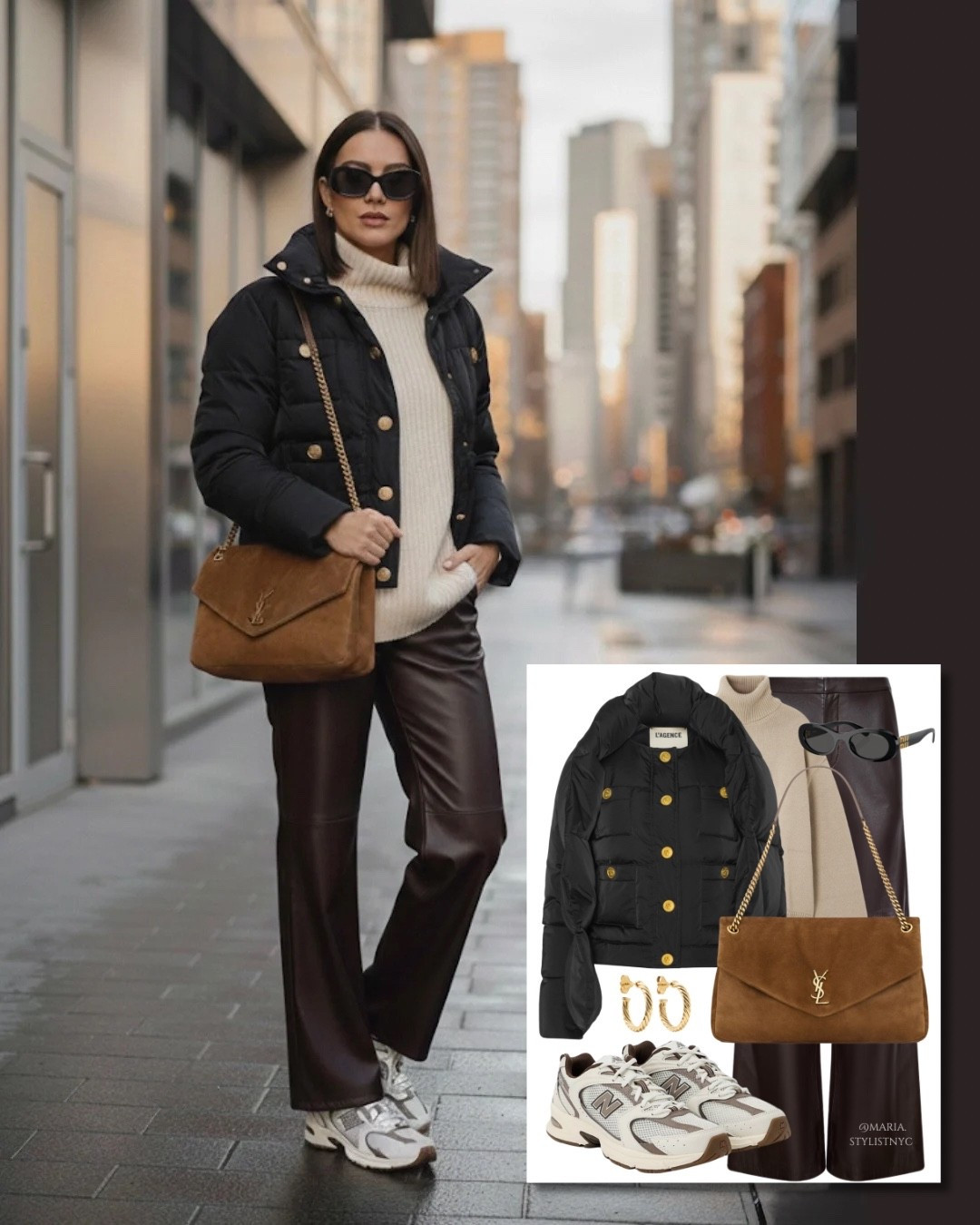 Black down puffer jacket, brown leather pants, sneakers 👟 outfit ✨

#LTKSeasonal #LTKootd #LTKgrwm