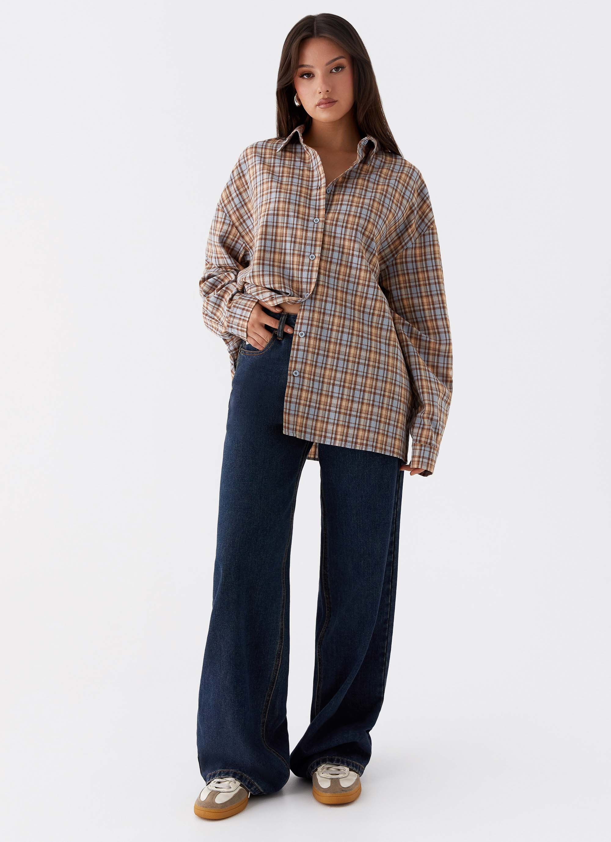 Kyla Oversized Button Up Shirt - Check | Peppermayo (Global)