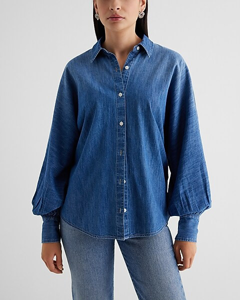 Denim Dolman Long Sleeve Portofino Shirt | Express