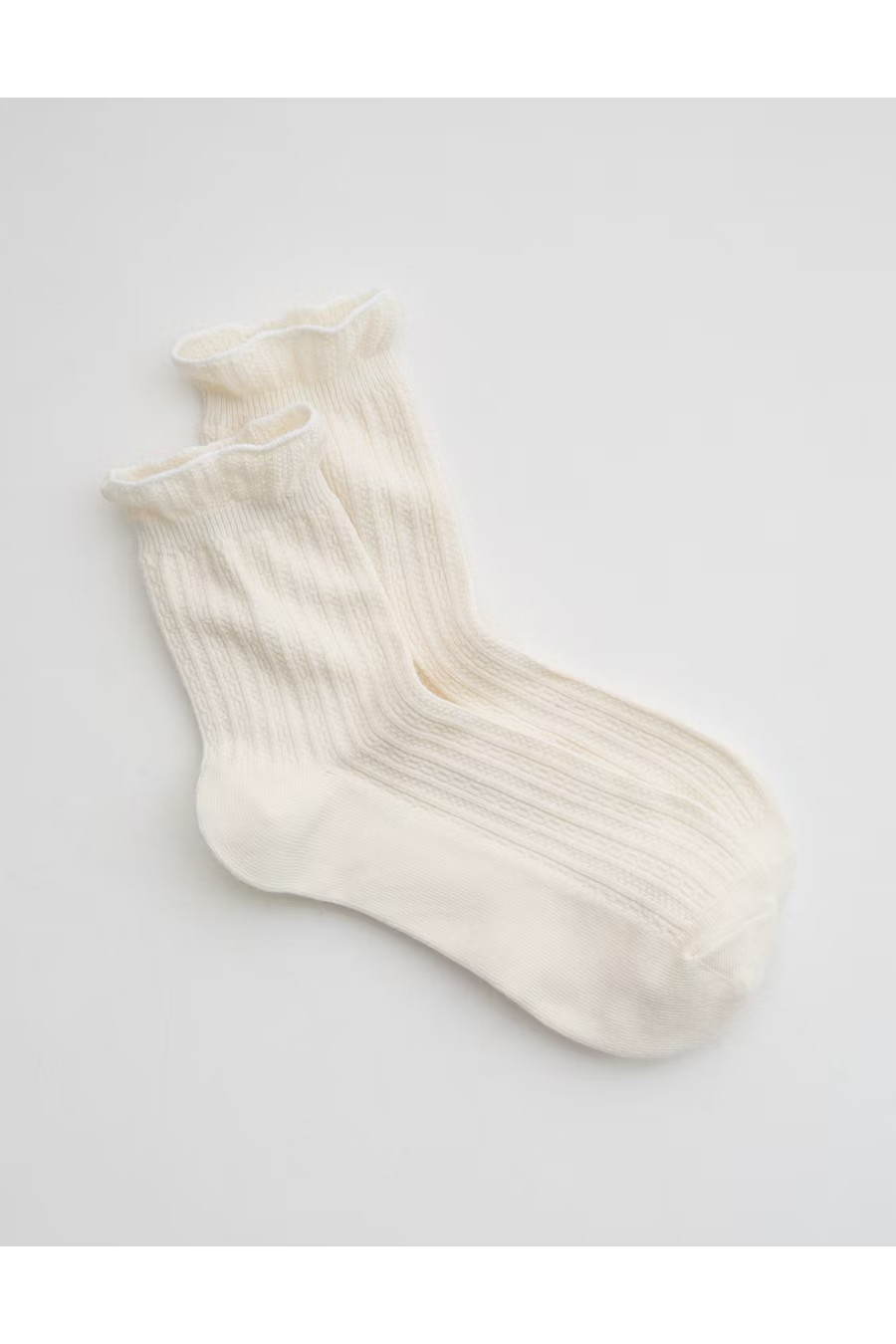 Aerie Pointelle Ruffle Edge Quarter Socks Women's Natural One Size | American Eagle Outfitters (US & CA)