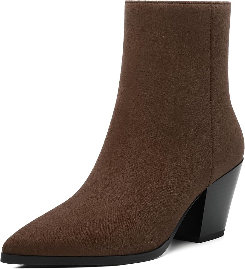 NUMALEO Womens Ankle Boots Chunky Low Heel Pointed Toe Heeled Booties Side Zipper Comfy Fall Wint... | Amazon (US)