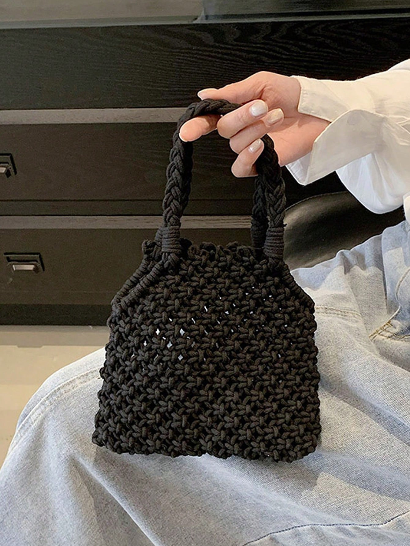 Mini Crochet Bag Hollow Out Vacation Black | SHEIN