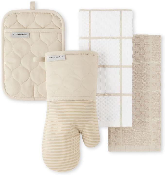 KitchenAid Onion Quilt KT OM PH Kitchen Towel, Oven Mitt & Potholder Set, Milkshake | Amazon (US)