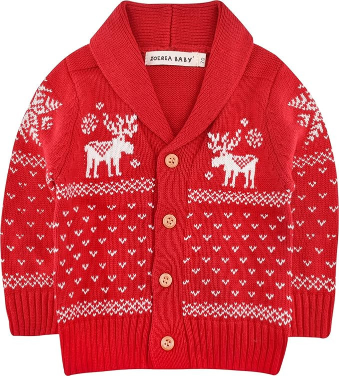 ZOEREA Toddler Unisex Baby Button-up Cotton Coat Deer Christmas Cardigan Sweater | Amazon (US)