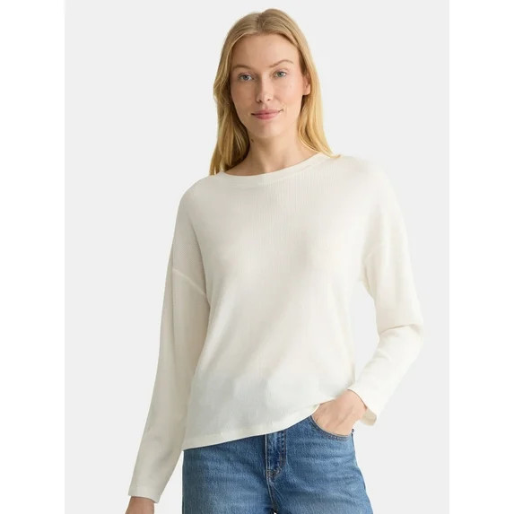 Time and Tru Women's Boxy Thermal Tee with Long Sleeves, Sizes XS-XXXL | Walmart (US)