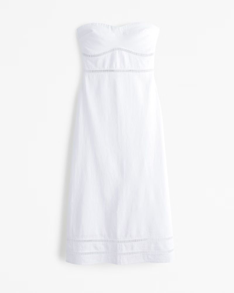 Women's Linen-Blend Strapless Lace-Trim Midi Dress | Women's Dresses & Jumpsuits | Abercrombie.co... | Abercrombie & Fitch (US)
