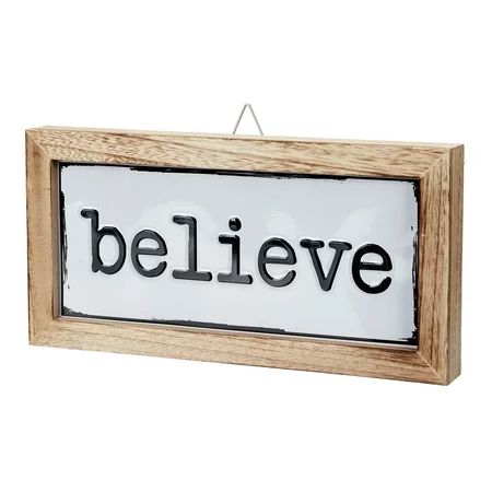 Holiday Time Believe Hanging Sign Christmas Decoration with Wood Frame, 7" x 14" | Walmart (US)