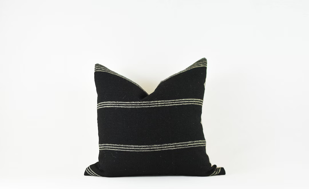 Aria Stripe- Black Indian Woven cotton Stripe Pillow Cover | Etsy (US)