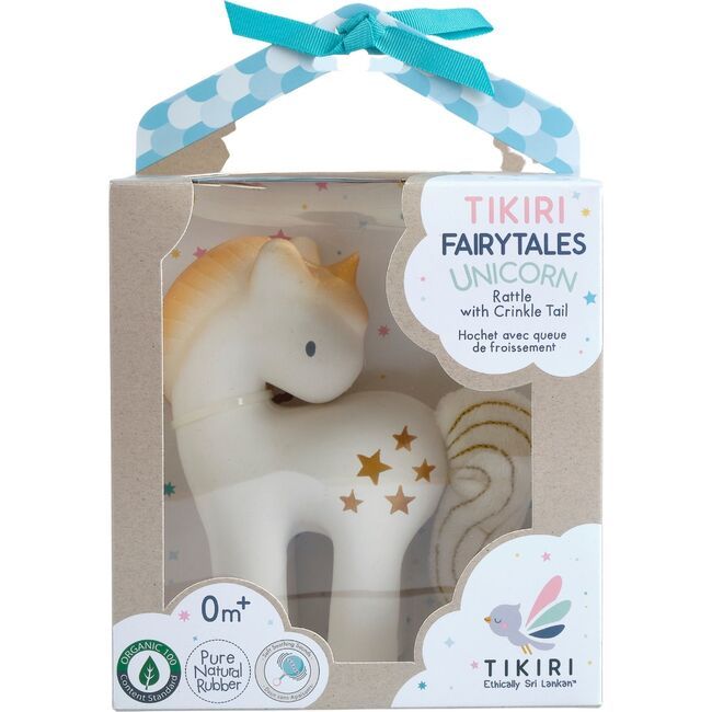 Shining Stars Unicorn Natural Rubber Rattle with Crinkle Tail | Maisonette