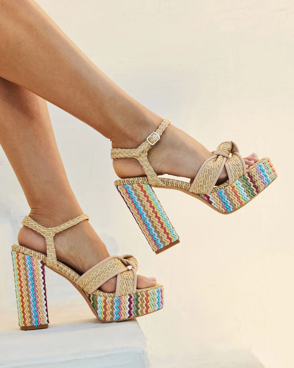 Vacay Vibes Multi Color Embroidered Platform Raffia Heels | VICI