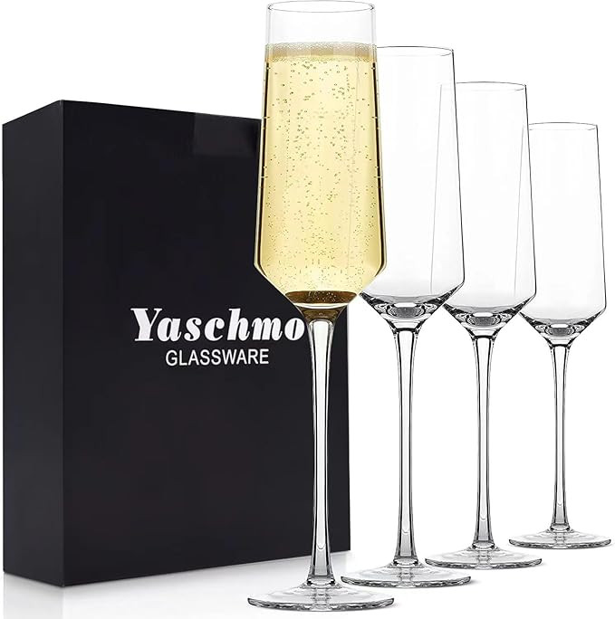 Champagne Flutes-Hand Blown Crystal Glasses Set of 4, 8oz Elegant Champagne Flutes, Ideal gift fo... | Amazon (US)