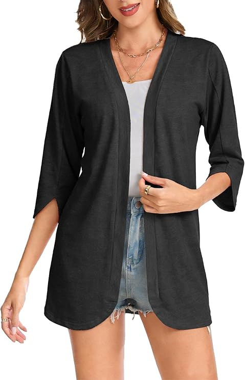Bosmeer Women's Lightweight Cardigan 3/4 Petal Sleeve Summer Kimono Open Front Curved Hem Beach V... | Amazon (US)