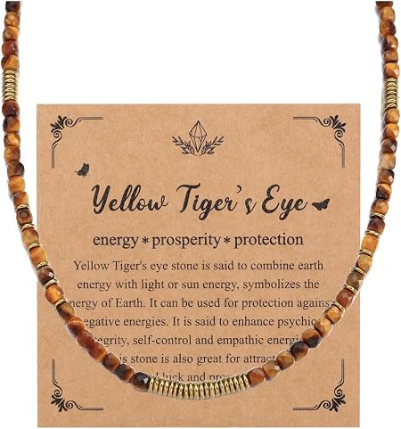 Top Plaza Tiger Eye Beaded Necklaces for Women Natural Crystal Stone Beads Necklace Handmade Chok... | Amazon (US)