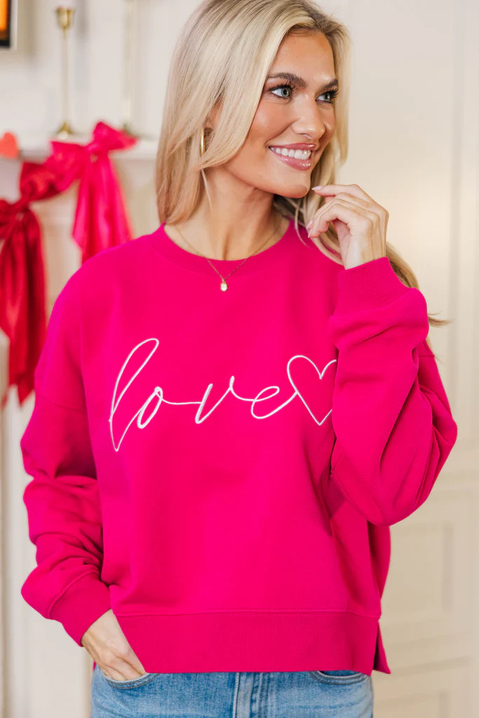 Love You Lots Fuchsia Embroidered Sweatshirt | The Mint Julep Boutique