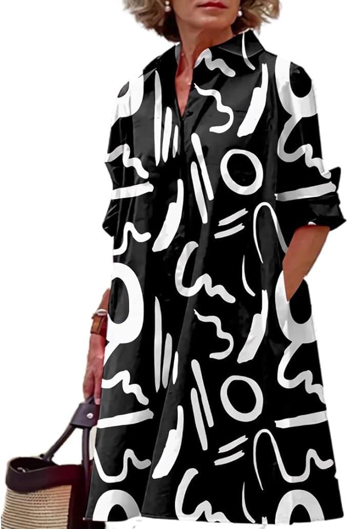 Costaric Women's Long Sleeve Button Down Shirt Dress Cotton Linen V Neck Loose Fit Casual Shirt D... | Amazon (US)