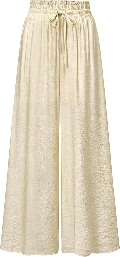 Arach&Cloz Women's Linen Blend High Waisted Flowy Wide Leg Palazzo Casual Pants Summer | Amazon (US)