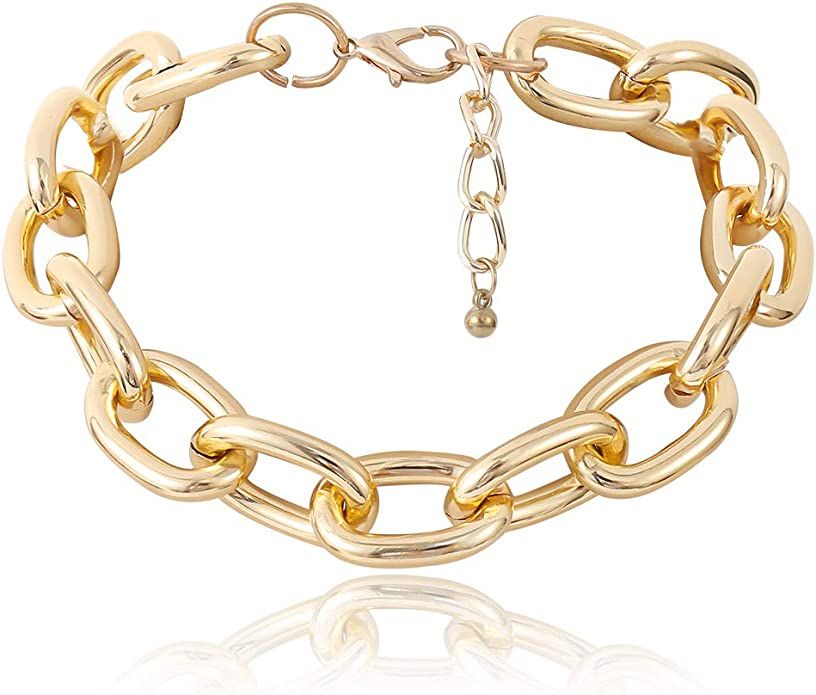 Salircon Cuban Chunky Chain Choker Necklace Gold Silver Tone Gorgeous Rhinestone Collar Necklace ... | Amazon (US)