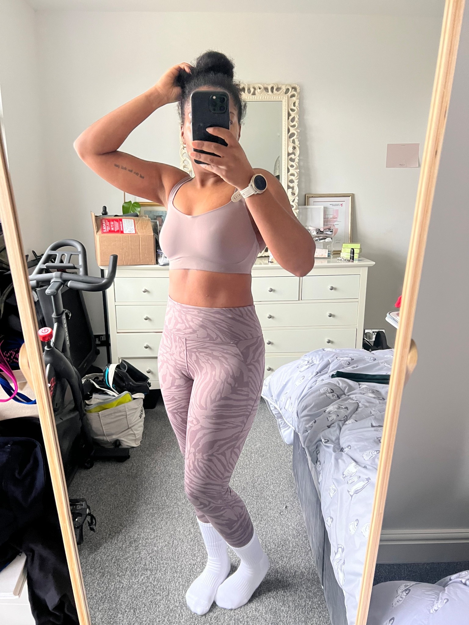 Leggings, workout leggings, pink, purple, sports bra, medium impact sports bra, high rise leggings, high waisted leggings, crew socks, white socks, 

#LTKstyletip #LTKfitness #LTKuk