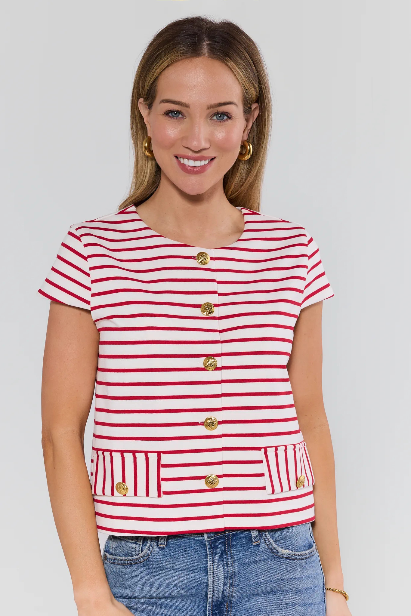 Pippa Red Striped Button Up Top | Avara